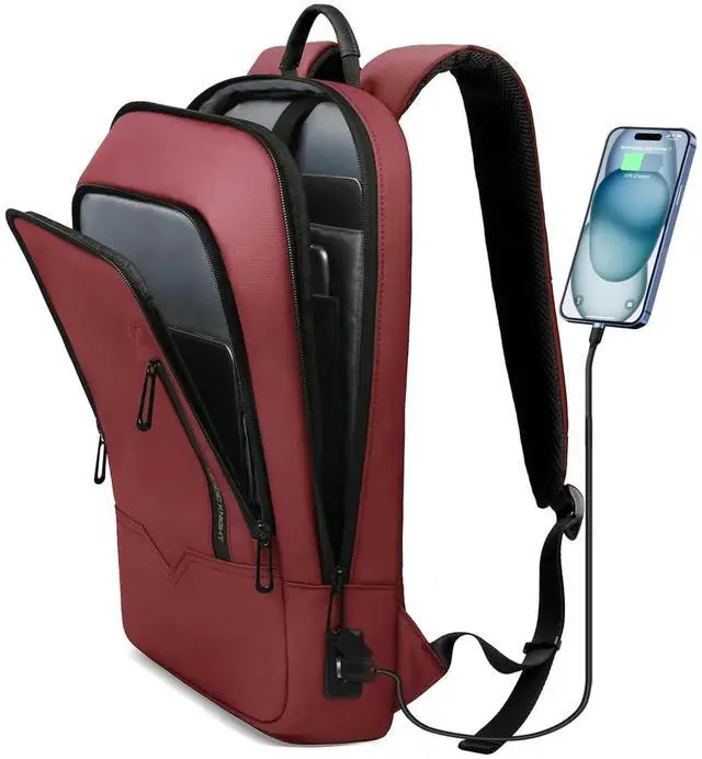 Main image of hk Backpack for Men Business Slim Backpack with USB Charger Computer Lightweight Anti-theft Travel (Red, 17.3 Inch)