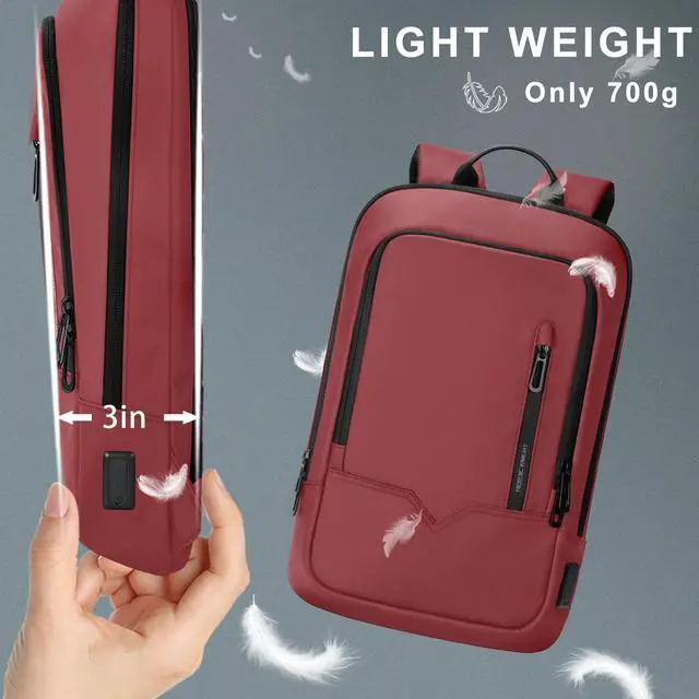 Alt view image 4 of 5 - hk Backpack for Men Business Slim Backpack with USB Charger Computer Lightweight Anti-theft Travel (Red, 17.3 Inch)