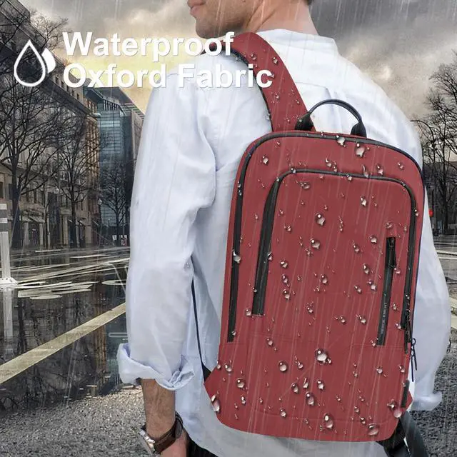Alt view image 5 of 5 - hk Backpack for Men Business Slim Backpack with USB Charger Computer Lightweight Anti-theft Travel (Red, 17.3 Inch)