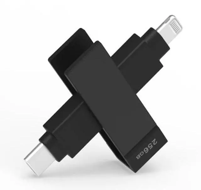 Main image of PioData Apple MFi Certified 256GB Black iXflash 2-in-1 USB Type C & Lightning Backup Photo Stick | External Photo Storage for iPhone, iPad, and Computer | Transfer Photos, Videos, and Files