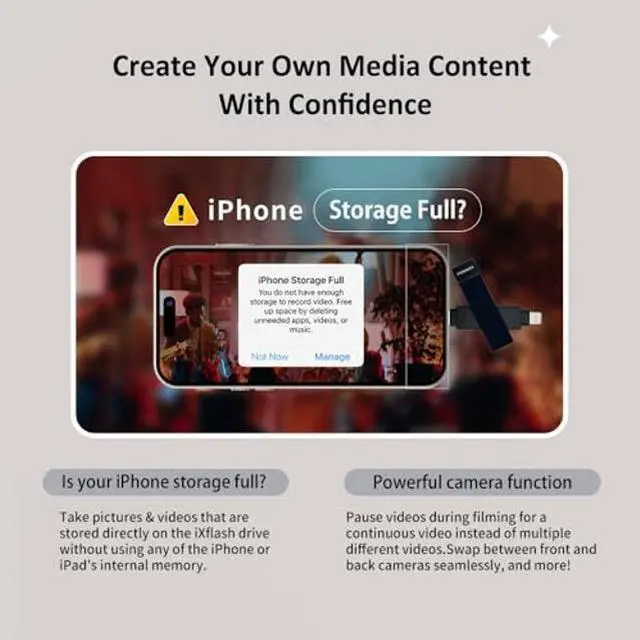 Alt view image 5 of 5 - PioData Apple MFi Certified 256GB Black iXflash 2-in-1 USB Type C & Lightning Backup Photo Stick | External Photo Storage for iPhone, iPad, and Computer | Transfer Photos, Videos, and Files