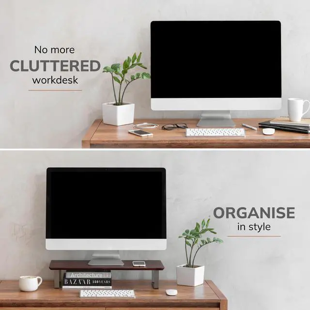 Alt view image 5 of 5 - Anji Mountain Monitor Stand - Desktop Organizer & Laptop Riser, Ergonomic Monitor Riser, Space-Saving Monitor Stand for Desk, Durable Construction, Easy Assembly, Ideal for Home & Office,Walnut