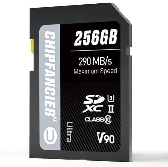 Main image of CHIPFANCIER 256GB V90 SD Card SDXC UHS-II V90 Memory Card R290MB/s W290MB/s C10 U3 V90 Full-HD & 8K Video for Professional Photographers & Content Creators DSLR Mirrorless Cameras Black