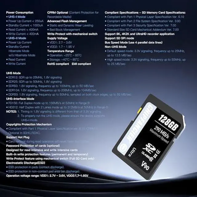 Alt view image 3 of 5 - CHIPFANCIER 256GB V90 SD Card SDXC UHS-II V90 Memory Card R290MB/s W290MB/s C10 U3 V90 Full-HD & 8K Video for Professional Photographers & Content Creators DSLR Mirrorless Cameras Black