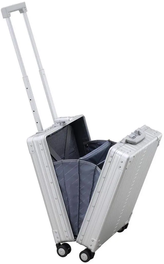 Alt view image 3 of 5 - Aleon Aluminum Business Briefcase - Vertical Open Carry On 21", TSA Approved Hardshell Suitcase, Laptop Compartment, Hard Side Cabin Bag - Aluminum Frame Pilot Case for Travel & Business (Platinum)