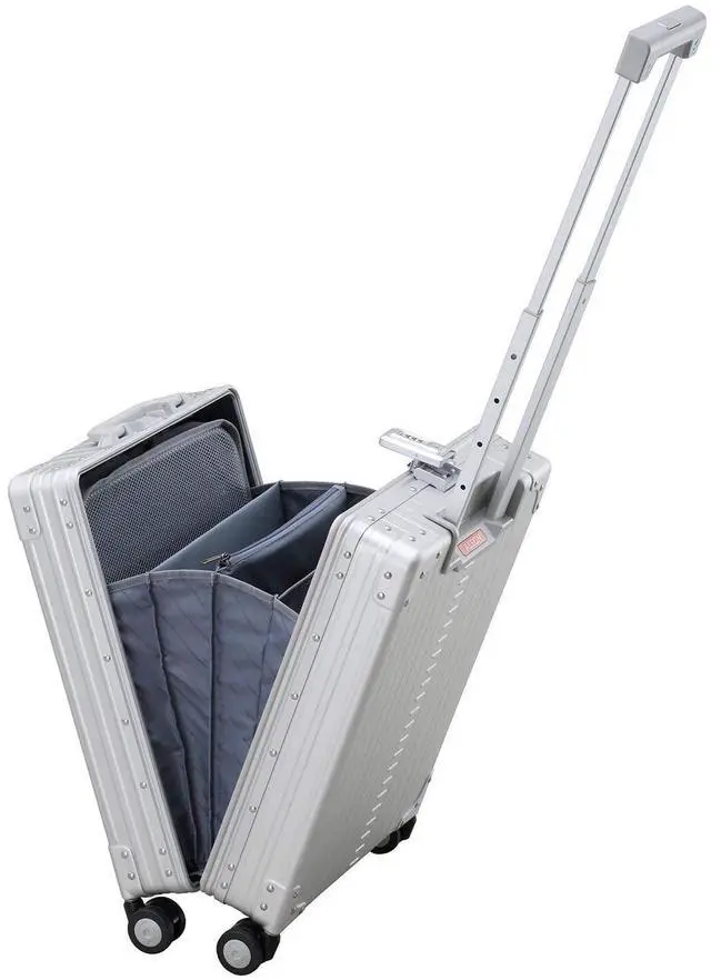 Alt view image 4 of 5 - Aleon Aluminum Business Briefcase - Vertical Open Carry On 21", TSA Approved Hardshell Suitcase, Laptop Compartment, Hard Side Cabin Bag - Aluminum Frame Pilot Case for Travel & Business (Platinum)