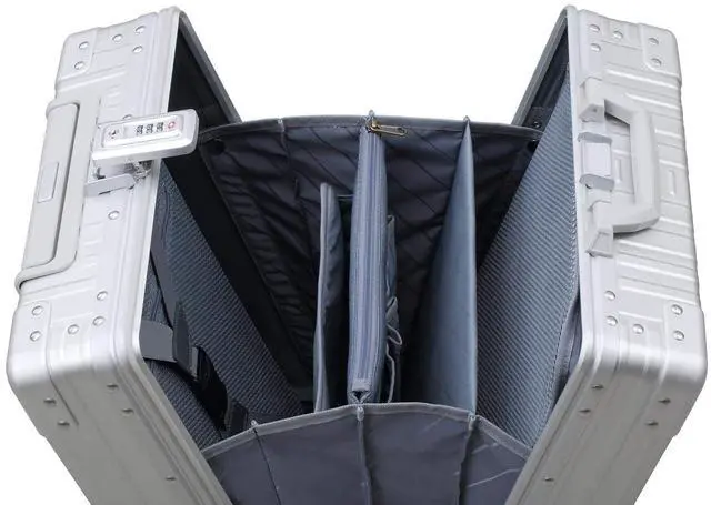 Alt view image 5 of 5 - Aleon Aluminum Business Briefcase - Vertical Open Carry On 21", TSA Approved Hardshell Suitcase, Laptop Compartment, Hard Side Cabin Bag - Aluminum Frame Pilot Case for Travel & Business (Platinum)