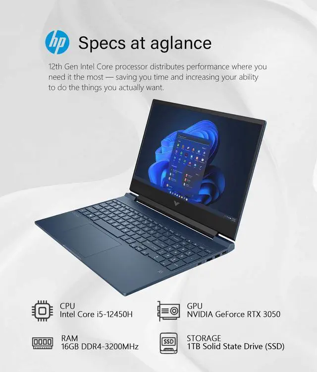 Alt view image 4 of 5 - HP - Victus 15.6" Full HD 144Hz Gaming Laptop - Intel 12th Gen Core i5-12450H - 16GB Memory - NVIDIA GeForce RTX 3050-1TB SSD - Backlit Keyboard - Windows 11 - Performance Blue