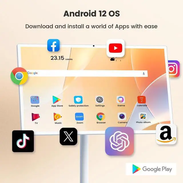 Alt view image 3 of 5 - Eyoyo Portable Smart TV on Wheels - 32 Inch 1080P Rolling Mobile Touch Screen Monitor, Large Rolling TV, 13MP Camera, 6H Video Play Time, 6G RAM+128G ROM, Android OS, Voice Remote Control