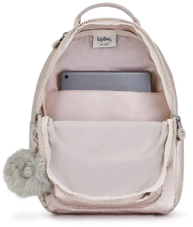 Alt view image 3 of 5 - Kipling Seoul Small Metallic Tablet Backpack Metallic Rose