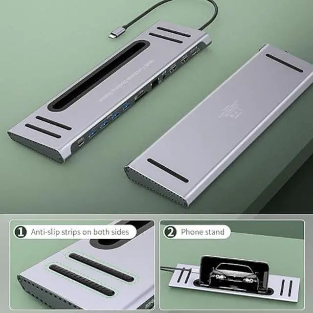 Alt view image 4 of 5 - USB C Docking Station,Onten USB-C to Dual HDMI Adapter HUB .12-in-1 USB-A 3.0, USB-C 3.0 Gigabit Ethernet Dual-solt sd/tf Card Reader,PD 100w Charger (DP Alternative Mode Required)