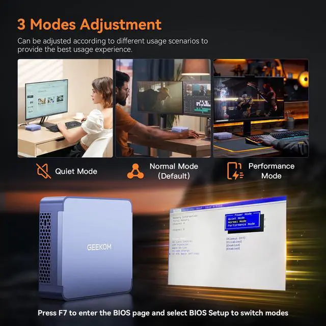 Alt view image 2 of 5 - GEEKOM Mini PC AX8 Max, Dual 2.5G Lan AMD Ryzen 7 8745HS (Up to 4.9GHz, 3 Mode) Desktop Computers, Radeon 780M, 32GB DDR5 5600MHz RAM 1TB PCIe SSD, 2xUSB4/PD/WOL/8K 4 Display/Gaming/Business/Win11 Pro