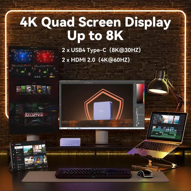 Alt view image 5 of 5 - GEEKOM Mini PC AX8 Max, Dual 2.5G Lan AMD Ryzen 7 8745HS (Up to 4.9GHz, 3 Mode) Desktop Computers, Radeon 780M, 32GB DDR5 5600MHz RAM 1TB PCIe SSD, 2xUSB4/PD/WOL/8K 4 Display/Gaming/Business/Win11 Pro