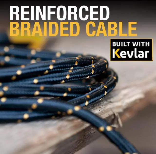 Alt view image 2 of 2 - DEWALT 3-in-1 Combo Cable, 6ft + 2-Port USB Charger, Multi-Charging Cable, Lightning/Type C/Micro-USB Adapter, Fast Charging for iPhone 13-16 Pro Max, Samsung Galaxy, Google Pixel