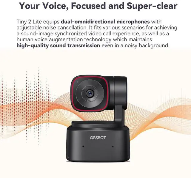 Alt view image 2 of 5 - OBSBOT Tiny 2 Lite AI-Powered 4K UHD PTZ Webcam,1/2" CMOS 4X Digital Zoom, AI Auto Tracking, Auto Zoom, Gesture Control 2.0, Beauty Mode,Preset Modes,LiveStream for Game/Meeting/Online Educate