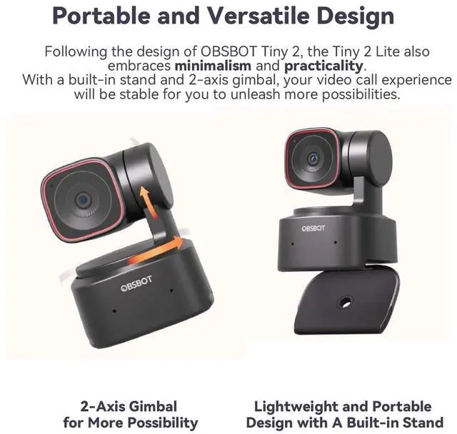 Alt view image 4 of 5 - OBSBOT Tiny 2 Lite AI-Powered 4K UHD PTZ Webcam,1/2" CMOS 4X Digital Zoom, AI Auto Tracking, Auto Zoom, Gesture Control 2.0, Beauty Mode,Preset Modes,LiveStream for Game/Meeting/Online Educate
