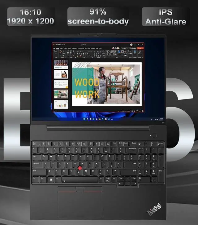 Alt view image 2 of 5 - Lenovo ThinkPad E16 Gen 2 Business Laptop (16" FHD+ Anti-Glare, Intel Core Ultra 5 125U (> i7-1355U), 32GB DDR5 RAM, 1TB SSD) Fingerprint, Backlit, Webcam, Ethernet, Win 11 Pro, 2025 AI PC, Black
