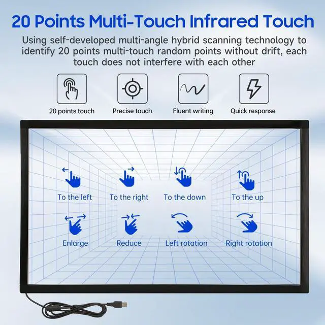 Alt view image 2 of 5 - 55 Inch Infrared Touch Frame 20 Points IR Touch Screen Panel with USB Infrared Touch Screen Overlay Suitable for Touch Monitor TV Frame, Touch Whiteboard Digital Signage, Kiosks, Automation Retailers