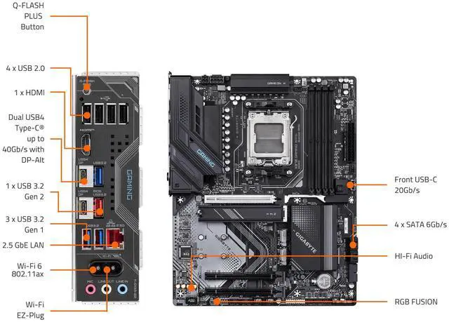 Alt view image 5 of 5 - GIGABYTE X870 Gaming WIFI6 AMD AM5 LGA 1718 Motherboard, ATX, DDR5, 3X M.2, PCIe 5.0, USB4, WiFi 6, 2.5GbE LAN, EZ-Latch, 5-Year Warranty