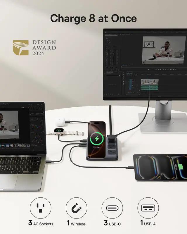 Alt view image 5 of 5 - Baseus USB C Cable 100W 2-Pack Nomos 8-in-1 Magnetic Charging Station