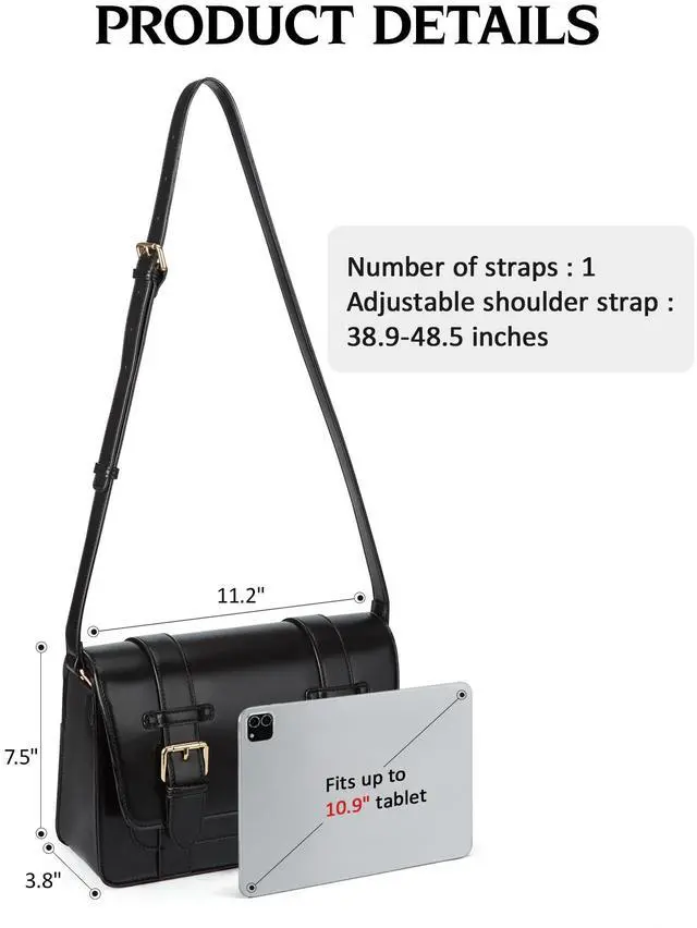 Alt view image 3 of 5 - ECOSUSI Women's PU Leather Crossbody Messenger Bag Vintage Satchel Purse for Work College Shoulder Handbags with Adjustable Straps