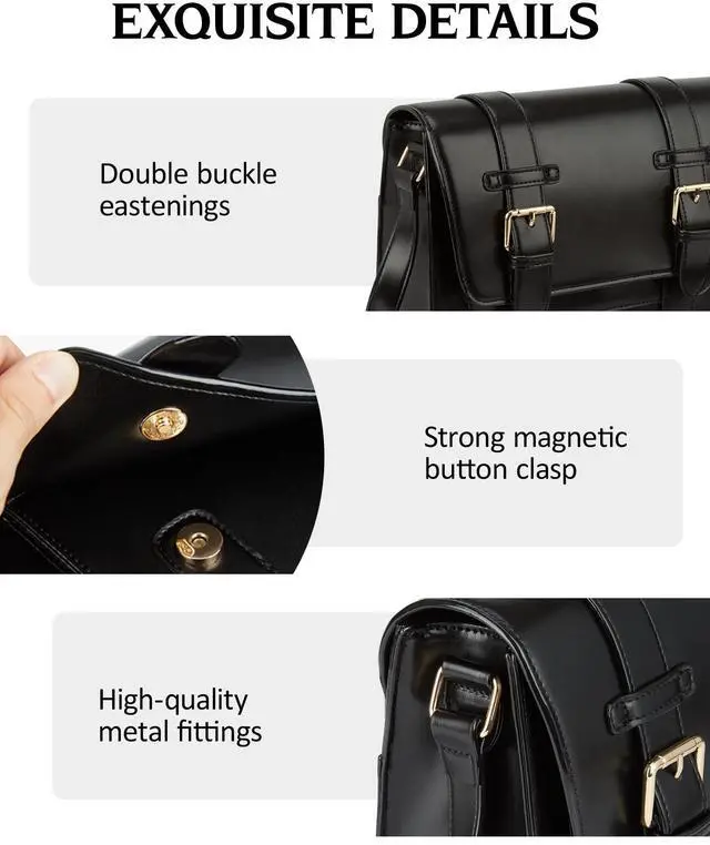 Alt view image 5 of 5 - ECOSUSI Women's PU Leather Crossbody Messenger Bag Vintage Satchel Purse for Work College Shoulder Handbags with Adjustable Straps