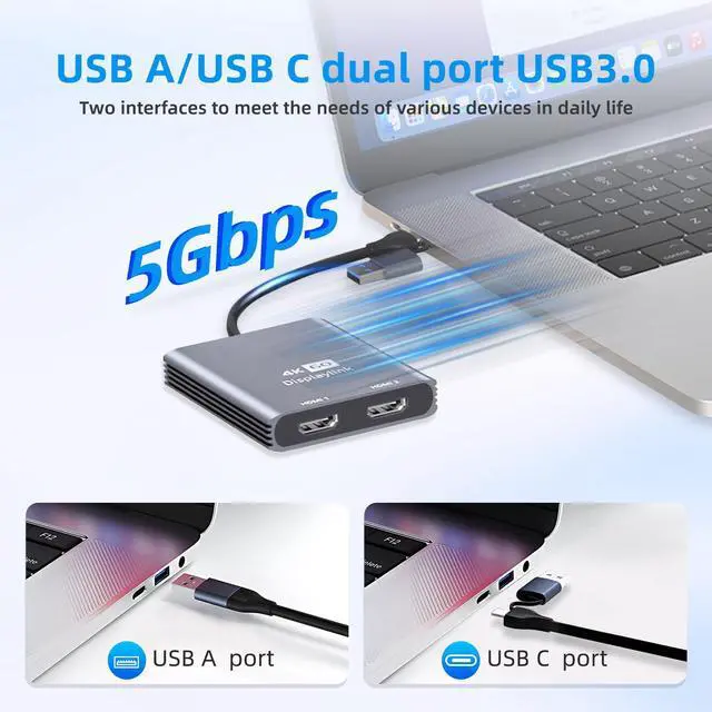 Alt view image 5 of 5 - Bytecc USB-C to HDMI 4K60Hz Dual Monitor Adapter,DisplayLink Adapter Compatible with M1/M2/M3 MacBook, Windows, Android, Support Extended Mode, USB 3.0, HDCP (USB-C to HDMI Dual Monitor)
