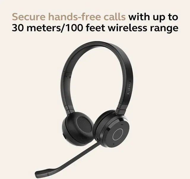 Alt view image 4 of 5 - Jabra Evolve 65 TE (Third Edition) Wireless Dual-Ear Headphones w/Charging Stand - Noise-Canceling Mic, 16 hr Battery Life, Dual Connectivity, MS Teams Certified, Supports Other Platforms, Black