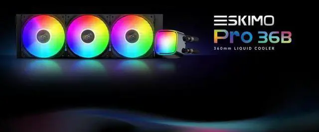 Alt view image 2 of 5 - Geometric Future Eskimo Pro - 360mm AIO CPU Liquid Water Cooler- RGB PWM Squama 2501B Fan x 3- Fit Intel(r) LGA 1700, AMD(r)AM5 - Black- (GEO-EP-36B)