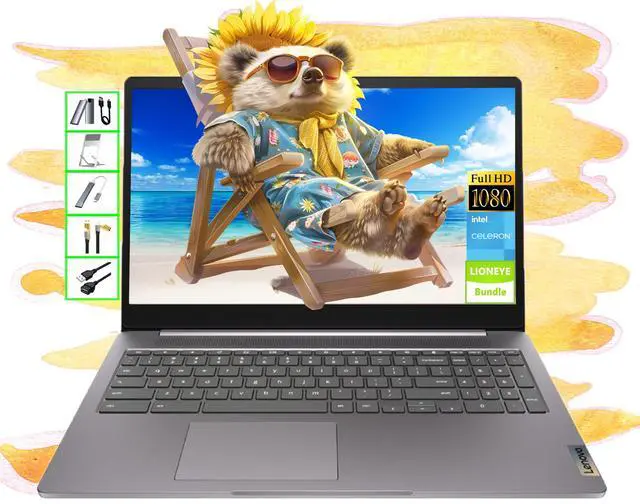 Main image of Lenovo Chromebook | 15.6" FHD Laptop | 4GB RAM | 64GB SSD & 64GB Card & 128GB Portable SSD | Intel 2-Core CPU | Webcam | USB-C | Wi-Fi | Bluetooth | Ultra Portable | Gemini-AI Chrome OS | LE Bundle