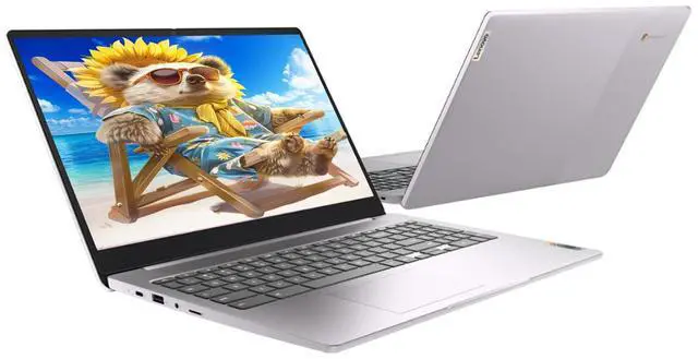 Alt view image 2 of 5 - Lenovo Chromebook | 15.6" FHD Laptop | 4GB RAM | 64GB SSD & 64GB Card & 128GB Portable SSD | Intel 2-Core CPU | Webcam | USB-C | Wi-Fi | Bluetooth | Ultra Portable | Gemini-AI Chrome OS | LE Bundle