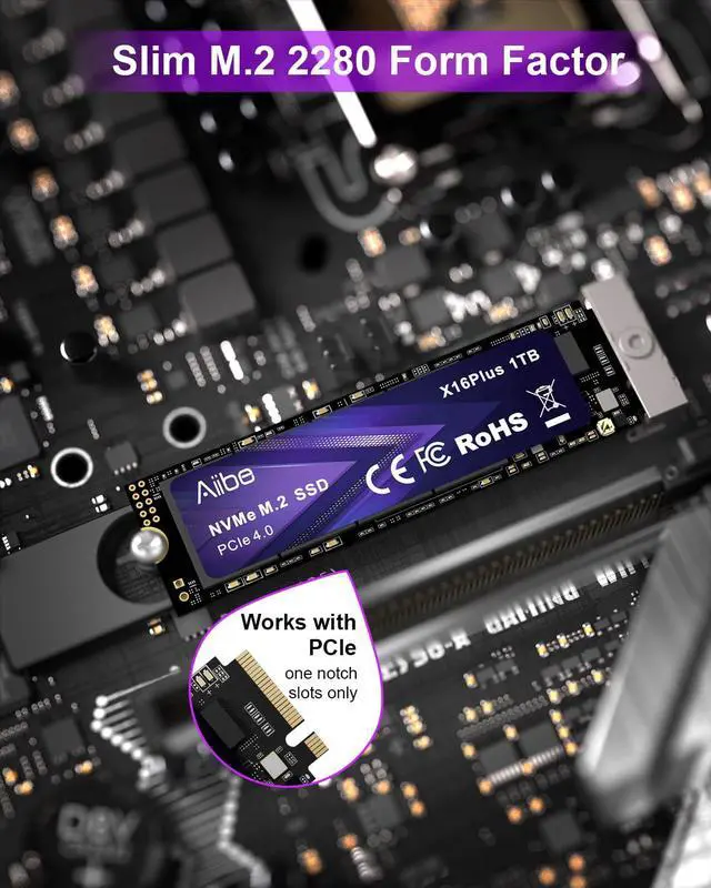 Alt view image 4 of 5 - Aiibe X16Plus 1TB Internal SSD PCIe 4.0 NVMe M.2 SSD up to 7450MB/s, M.2 2280 SSD 1TB Internal Solid State Drive for Laptop, Game