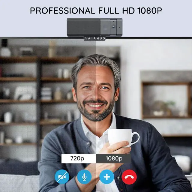 Alt view image 4 of 5 - AIRHUG Webcam, 3 in 1 1080P USB Webcam with Microphone and Speaker, Privacy Cover