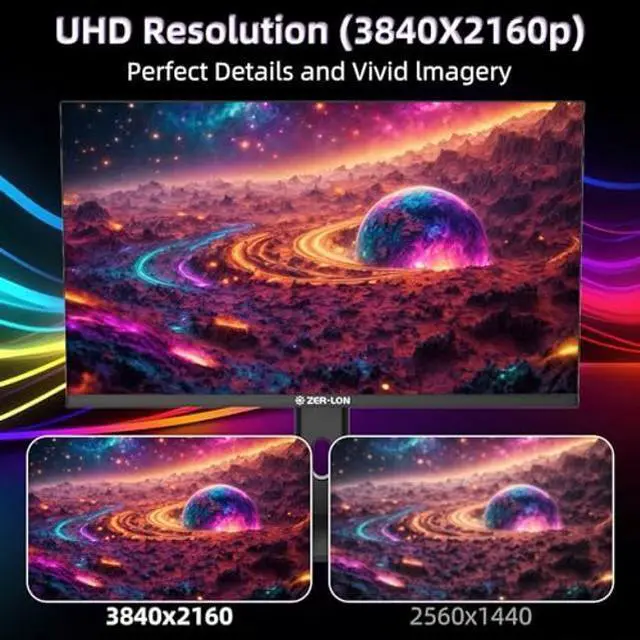 Alt view image 2 of 5 - ZER-LON 27 inch UHD Gaming Monitor, 3840 x 2160 60Hz IPS Computer Monitor, HDR400, Tilt/Swivel/Height/Pivot Adjustment, 99% sRGB, DCI-P3 95%, Eye Care, FreeSync, HDMI,DP Port