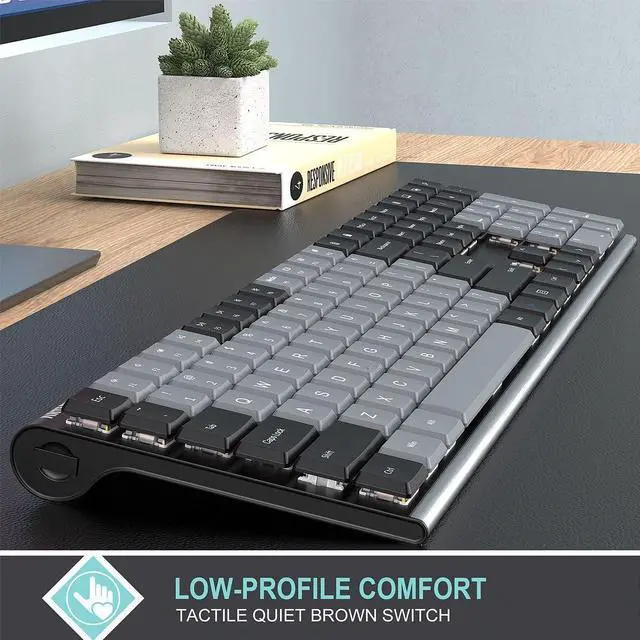 Alt view image 3 of 5 - Arteck Mechanical 2.4G USB Wireless Performance Keyboard, Tacktile Quiet Brown Switches, Stainless Steel Low Profile for PC/Desktop/Laptop/TV and Windows 11/10 Built in Rechargeable Battery Black