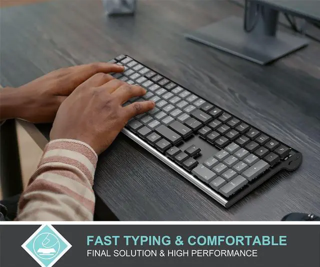 Alt view image 4 of 5 - Arteck Mechanical 2.4G USB Wireless Performance Keyboard, Tacktile Quiet Brown Switches, Stainless Steel Low Profile for PC/Desktop/Laptop/TV and Windows 11/10 Built in Rechargeable Battery Black
