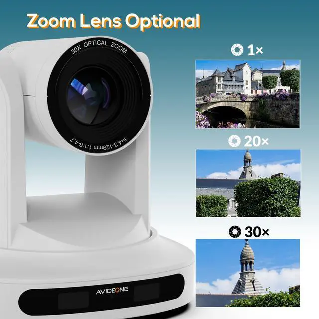 Alt view image 5 of 5 - AVIDEONE 30x Optical Zoom PTZ Camera with HDMI, 3G-SDI, PoE IP Live Streaming, 1080P HD Video for Church Services, Education, Healthcare(White)