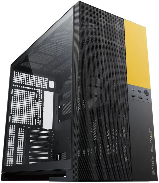 Main image of Geometric Future M5 Vent Mesh Front Panel Tempered Glass Mid Tower, E-ATX/ATX Gaming Case, High Airflow, 1.2mm Steel, Type C, Support 420/360 Radiator, Dual-Chamber, Black/Yellow, GEO-M5V-BY