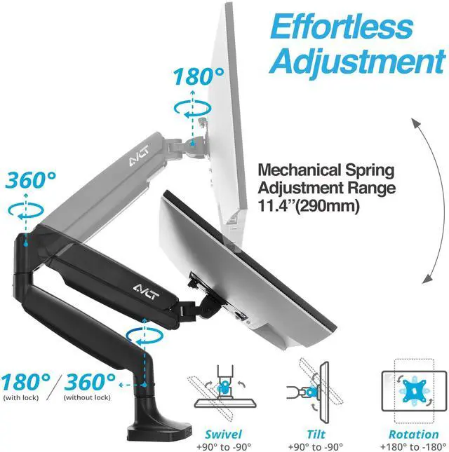 Alt view image 3 of 5 - AVLT Single 17"-45" Monitor Arm Desk Mount Premium Mechanical Spring fits One Flat/Curved/Ultrawide Monitor Full Motion Height Swivel Tilt Rotation Adjustable, Black