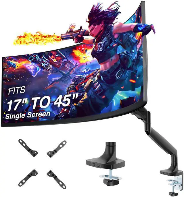 Main image of AVLT Single 17"-45" Monitor Arm Desk Mount Premium Mechanical Spring fits One Flat/Curved/Ultrawide Monitor Full Motion Height Swivel Tilt Rotation Adjustable, Black