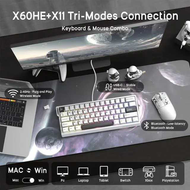 Alt view image 5 of 5 - ATTACK SHARK X11 Mouse and X60 HE Keyboard Wireless Gaming Combo,Magnetic Switch,8K Polling Rate,Hall Effect,Rapid Trigger,PAW3311 Optical Sensor,22K DPI,Lightweight-White