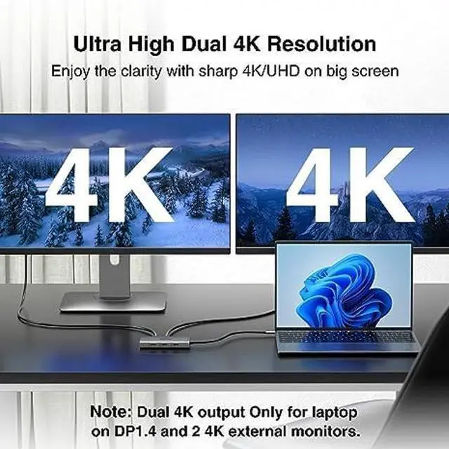 Alt view image 3 of 5 - 3 in 1 USB C to HDMI Multiport Adapter with 4K HDMI Output & 8 in 1 USB C Docking Station Dual Monitor for Dell/HP/Lenovo/Surface Laptop with 2hdmi dp vga