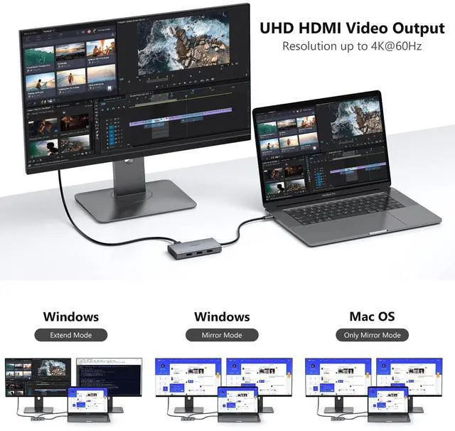 Alt view image 5 of 5 - 3 in 1 USB C to HDMI Multiport Adapter with 4K HDMI Output & 8 in 1 USB C Docking Station Dual Monitor for Dell/HP/Lenovo/Surface Laptop with 2hdmi dp vga