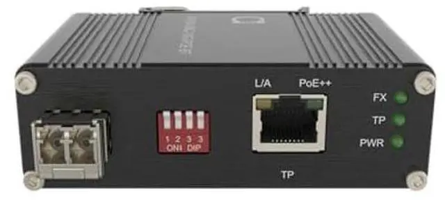 Alt view image 2 of 5 - 10G PoE++ Fiber Optic Media Converter with Multi-Mode LC SFP+ Module 850nm, 300m (0.18mi) Range, 90W PoE, 802.3af/at/bt Compliant, DIN-Rail/Wall Mount, Wide Temp, Industrial-Grade, High Performance