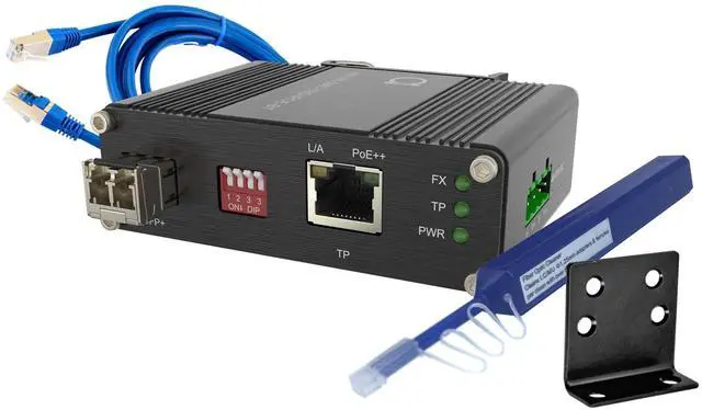 Main image of 10G PoE++ Fiber Optic Media Converter with Multi-Mode LC SFP+ Module 850nm, 300m (0.18mi) Range, 90W PoE, 802.3af/at/bt Compliant, DIN-Rail/Wall Mount, Wide Temp, Industrial-Grade, High Performance