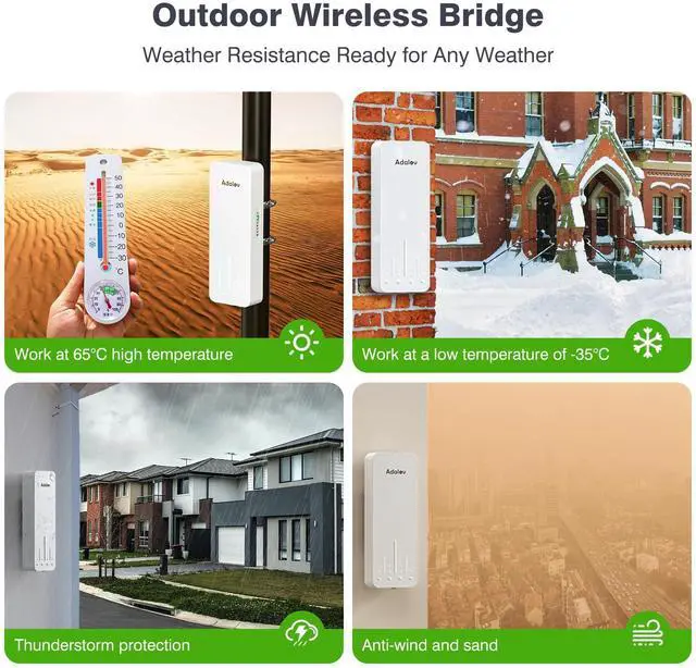 Alt view image 5 of 5 - 3PCS Gigabit Wireless Bridge Kit, 3KM 5.8G Point to 2 Point Outdoor CPE, CPE662 Long Range WiFi Bridges+Adalov 5378 Mbps WiFi 6 Outdoor Access Point, Dual Band Wireless Outdoor AP 500M Long Range