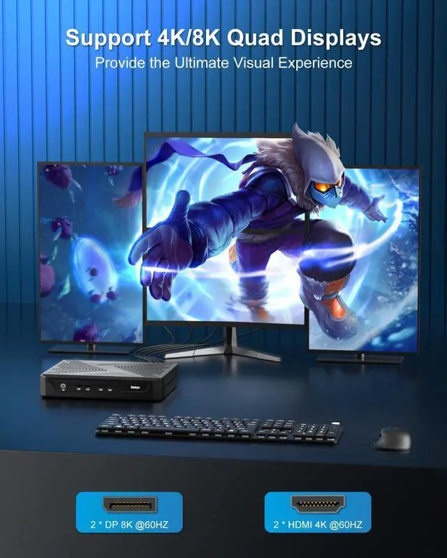 Alt view image 4 of 5 - Baieyu Mini Gaming PC, Core i5-12450H RTX 3050Ti 6GB Mini Computers, 16GB DDR4 RAM 512GB NVMe SSD, 8K Quad Display, WiFi 6E, BT 5.2, 2 x HD DP, Small Desktop Gaming Computer Win 11 Pro