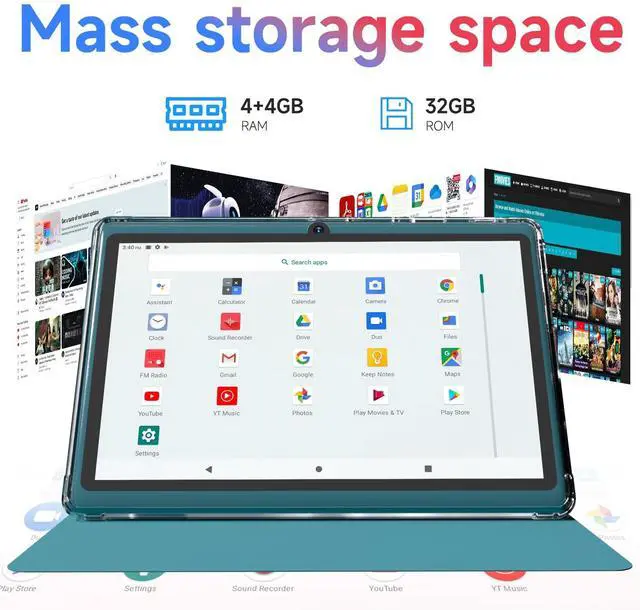 Alt view image 4 of 5 - Android 14 Tablet 7 inch Tablets with Case, 8GB RAM 32GB ROM 1TB Expand, Quad-Core Processor Tablet PC, 1024 x 600 IPS Screen, Dual Camera, 3000mAh Battery, Bluetooth, WiFi, GMS, Widevine L1, Navy
