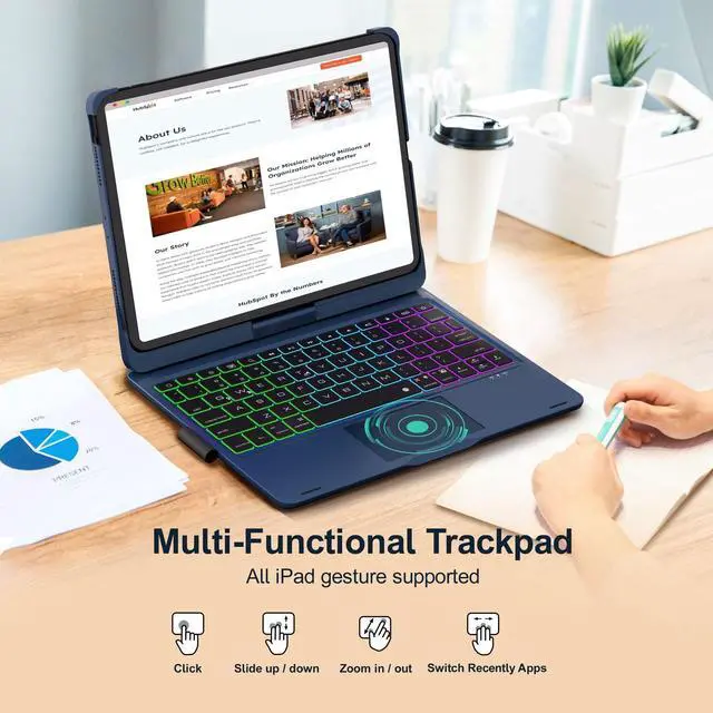 Alt view image 4 of 5 - Baisla iPad 10th Generation Case with Keyboard 10.9"& iPad 11th (A16)& iPad Air 11 (M3/M2), Multi Trackpad, Large Battery Capacity, 360 Swivel&Backlit for iPad Air 5/4,iPad Pro 11 4th/3rd/2nd/1st-Blue