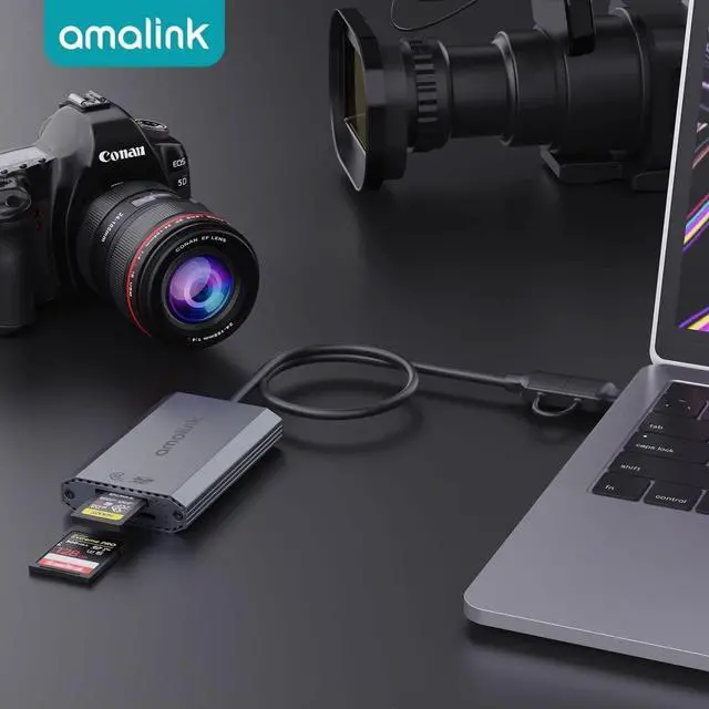 Alt view image 2 of 5 - CFexpress Type A &SD UHS-II USB3.2 GEN2 Card Reader, amalink Dual Slot CFexpress Type A Memory Card Reader Adapter. with USB A/USB C connectors.Support CFexpress Type A and SD4.0 UHS-II Memory Cards